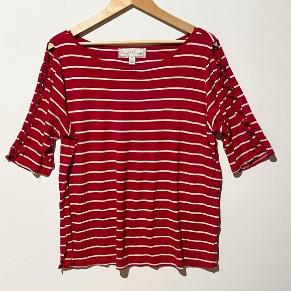 French Laundry red/white stripe knit top 1X‎ stretc - Picture 2 of 6